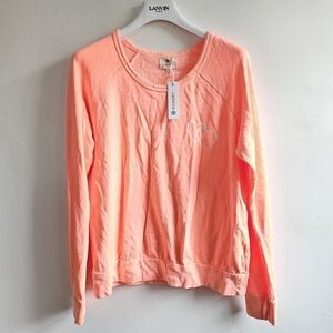 New Sundry Double Heart Crewneck Neon Orange Pullover Sweatshirt NWT 1/Small
